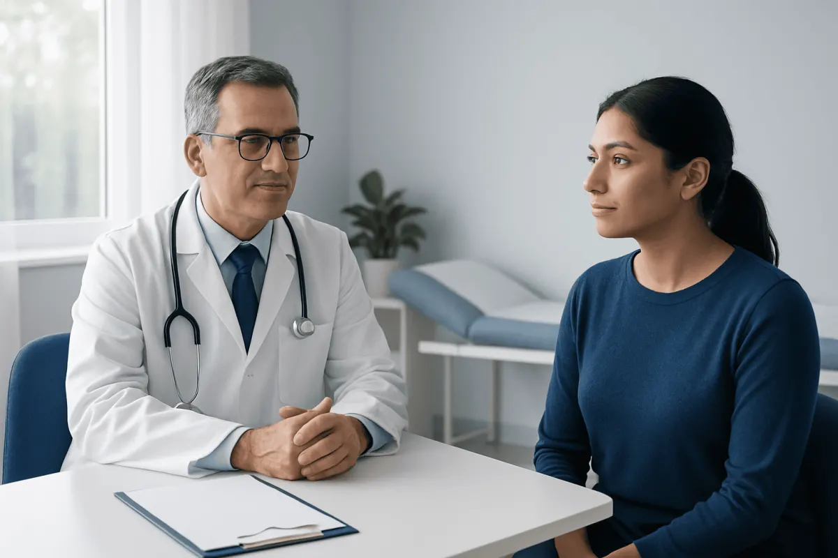 Doctor consulting with a patient in a medical office setting.