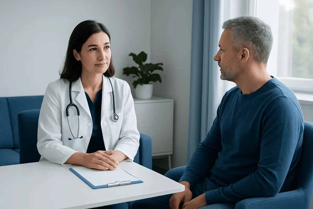 Doctor consulting with a patient in a medical office at Acibadem Hospitals Group.