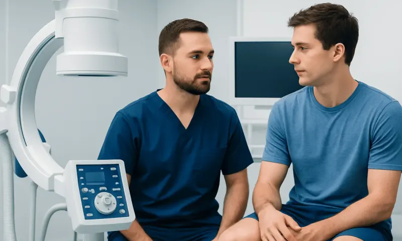 Doctor consulting with patient in medical examination room at Acibadem Hospital.