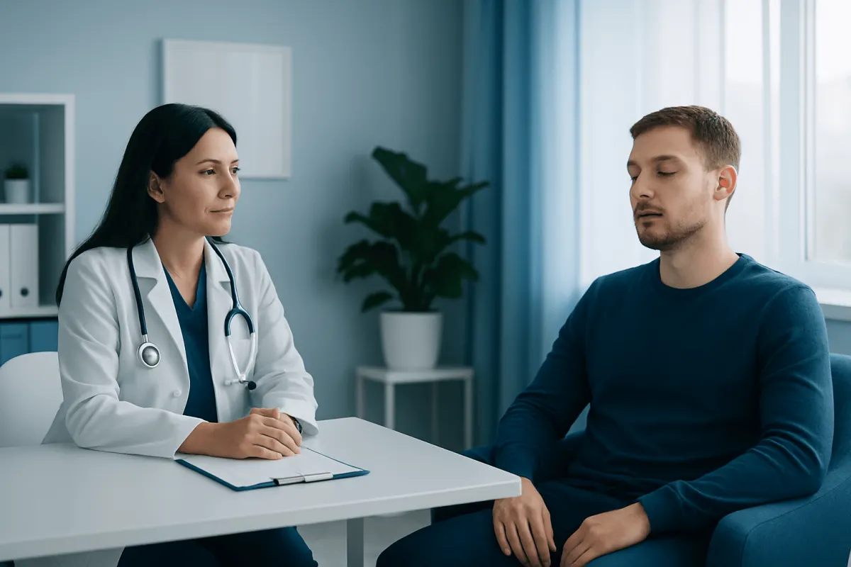 Doctor consulting with a patient in a medical office.