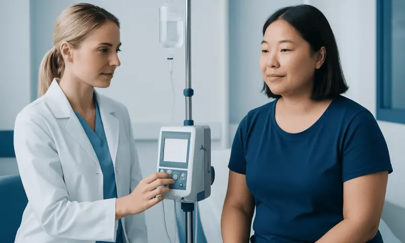 Doctor adjusting IV drip for patient in hospital setting.