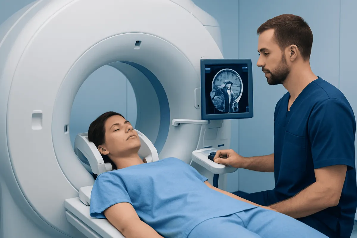Patient undergoing MRI scan at Acibadem Hospital for brain examination.