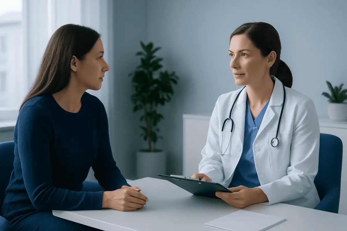 Doctor consulting with a patient in a medical office at Acibadem Hospitals Group.
