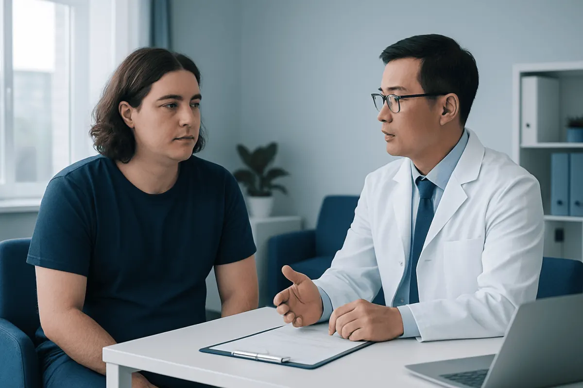 Doctor consulting with a patient in a medical office setting.