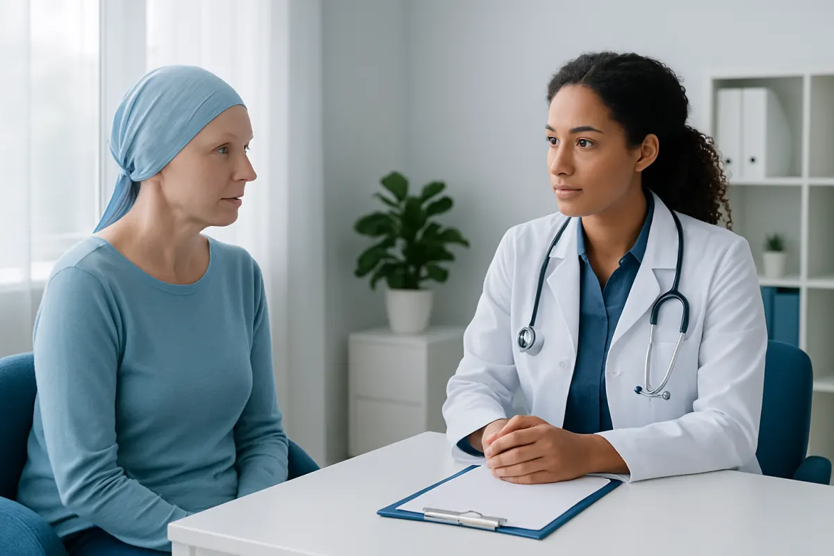 Doctor consulting with a patient in a medical office setting.