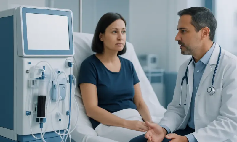 Doctor consulting with a patient in a hospital room.