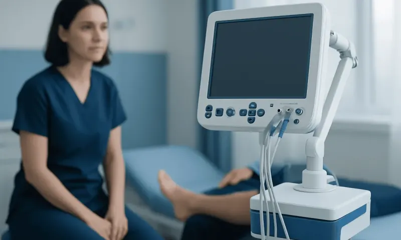 Medical professional and patient during a nerve pain examination at Acibadem Hospital.