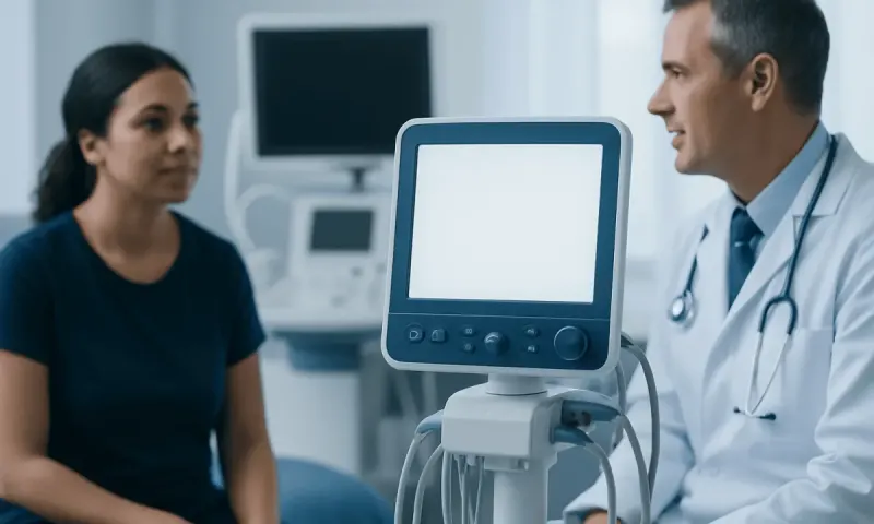 Doctor consulting a patient in a hospital room with medical equipment.