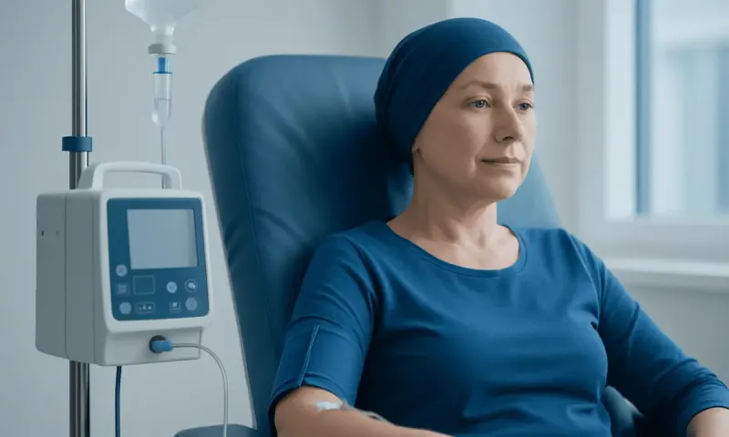 Woman receiving chemotherapy treatment at Acibadem Hospital.