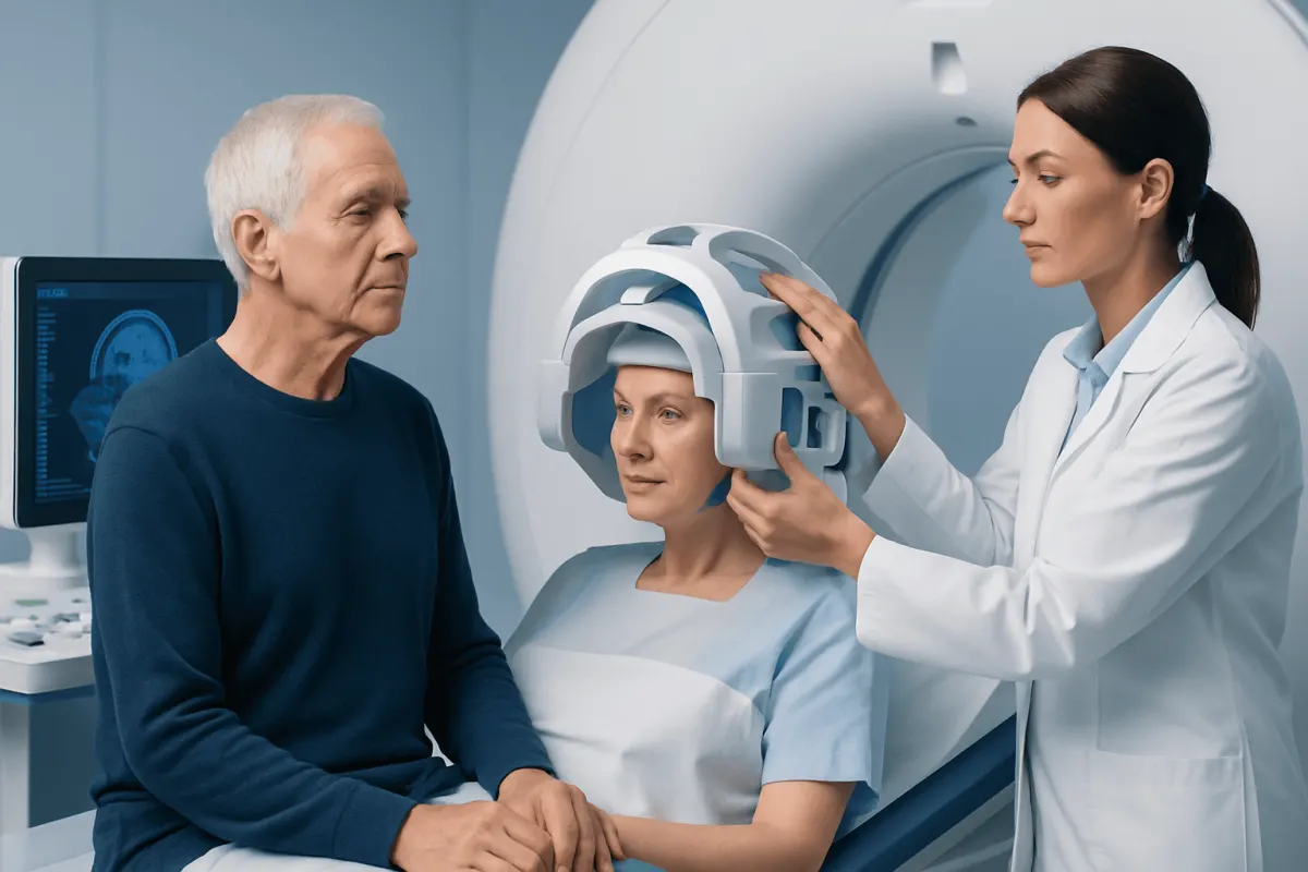 Medical staff preparing patient for MRI scan at Acibadem Hospital.