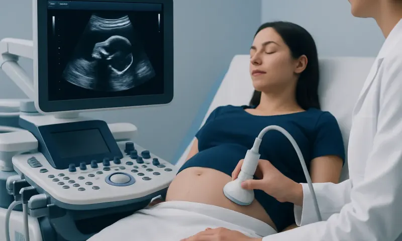 Pregnant woman undergoing ultrasound scan at Acibadem Hospital.