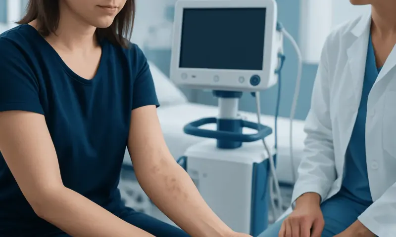 Patient with skin reaction being examined by doctor in hospital.