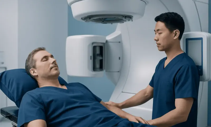 Patient undergoing MRI scan at Acibadem Hospital for prostate health assessment.