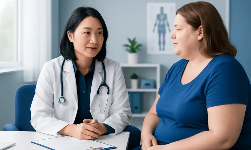 Doctor consulting with a patient about nutrition and weight management.