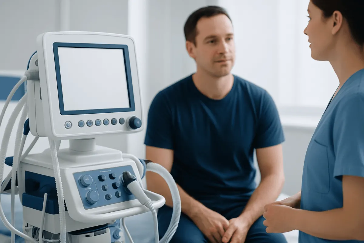 Medical consultation with ultrasound device at Acibadem Hospital.