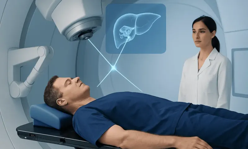 Patient undergoing proton therapy for liver cancer at Acibadem Hospital.
