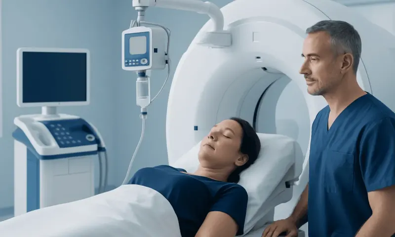 Patient undergoing Prrt treatment in a modern hospital setting.