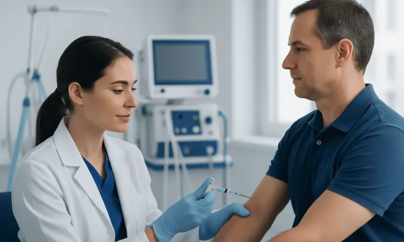 Doctor administering rabies vaccine to a patient in a clinical setting.
