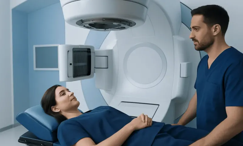 Patient undergoing radiation therapy in a modern hospital setting.