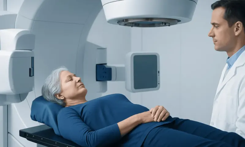 Patient undergoing radiation therapy in a modern medical facility.