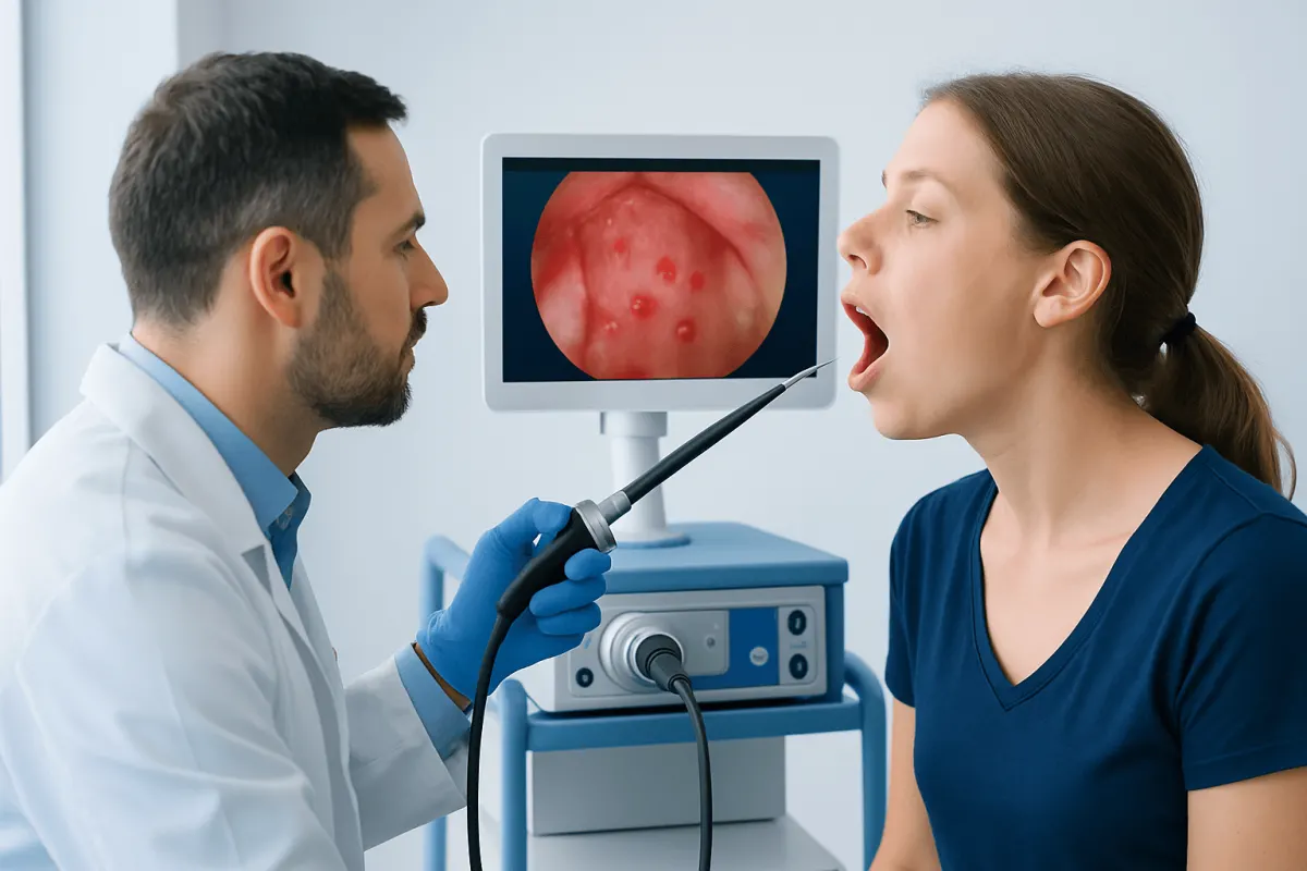 How red throat spots may look and feel — spots on back of throat red