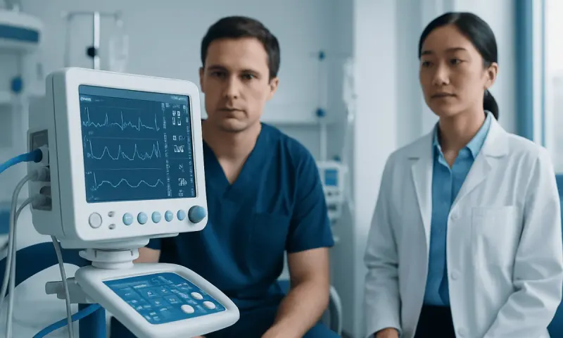 Medical professionals monitoring a patient with a heart rate monitor in a hospital.