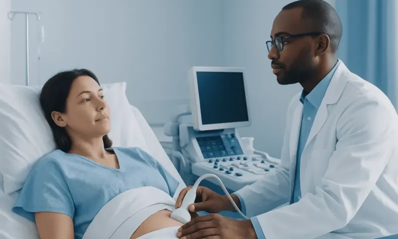 Doctor examining a patient in a hospital room with medical equipment nearby.