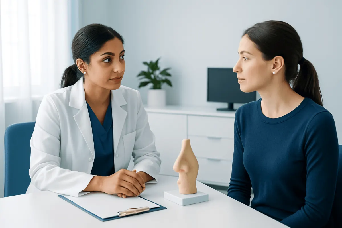 Doctor consulting with patient about rhinoplasty at Acibadem Hospital.