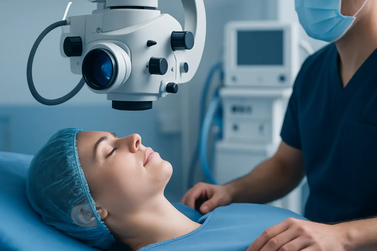 Surgeon performing a nose lift procedure in a modern hospital operating room.