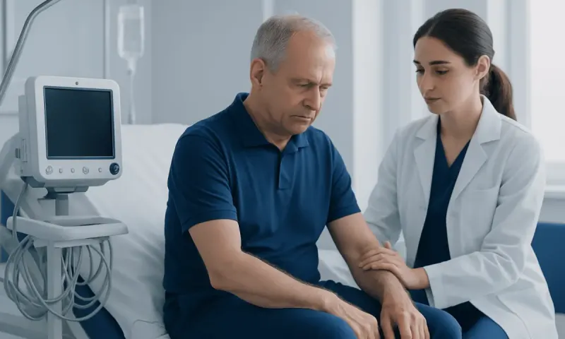 Doctor examining a patient's arm in a hospital room at Acibadem Hospitals Group.