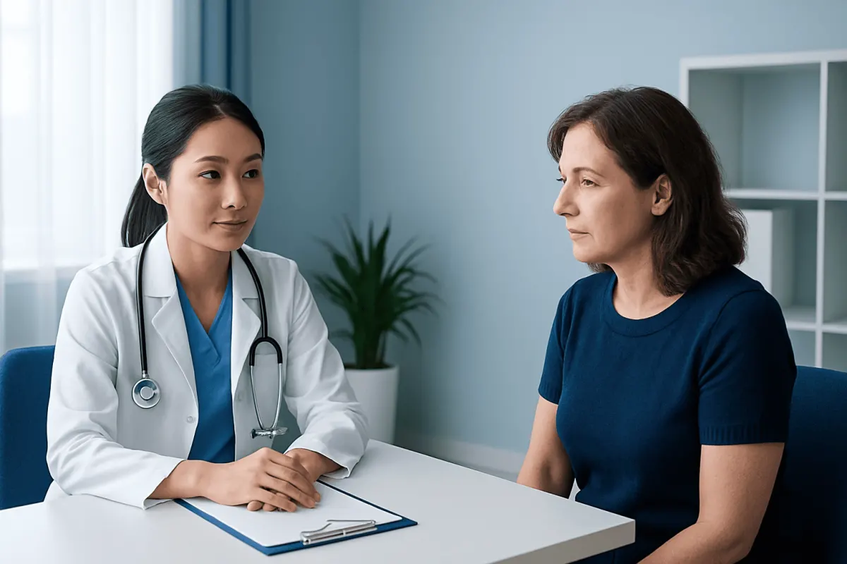 Doctor consulting with a patient in a modern medical office.