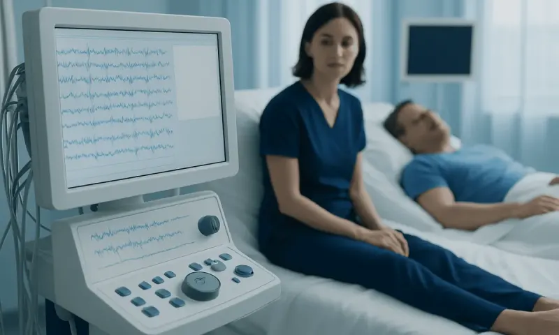 Electroencephalogram (EEG) test monitoring brain activity in a hospital setting.