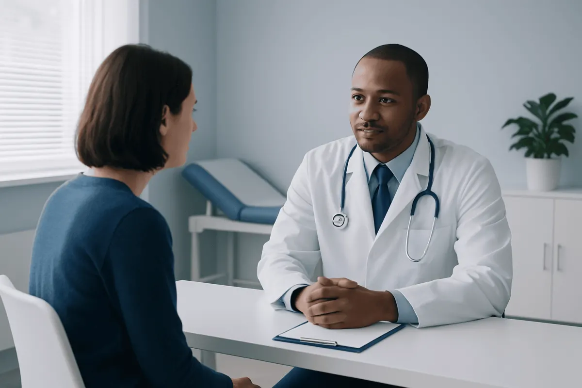 Doctor consulting with a patient in a medical office at Acibadem Hospitals Group.