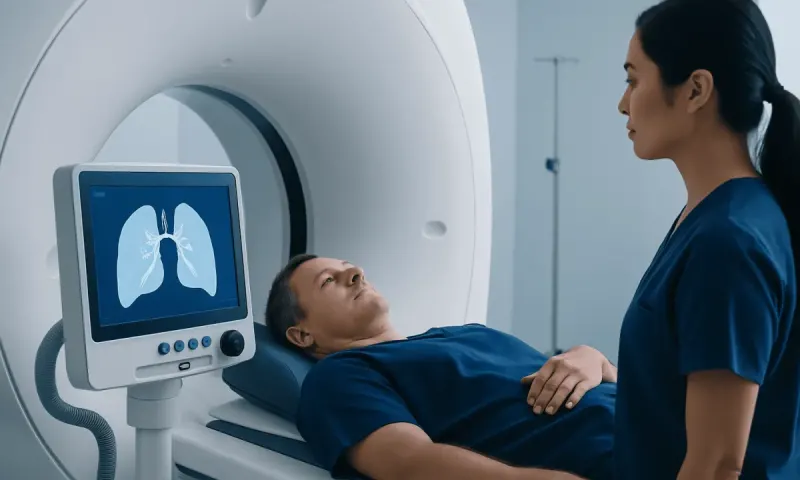 Patient undergoing lung scan at Acibadem Hospital for lung cancer diagnosis.