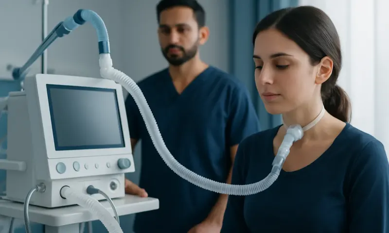 Patient undergoing respiratory assessment with medical staff at Acibadem Hospital.