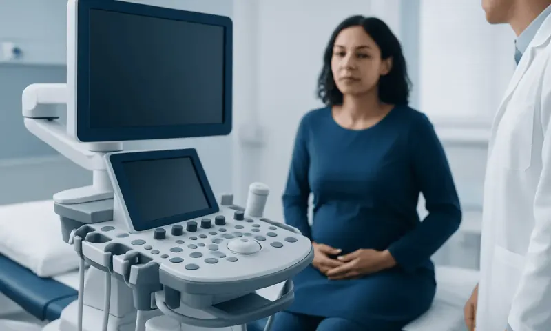 Doctor performing ultrasound examination on a patient in a medical clinic.