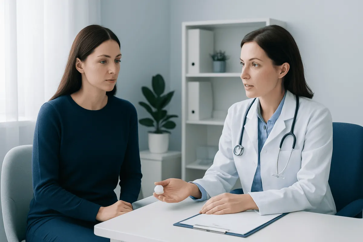 Doctor consulting with a patient in a medical office setting.