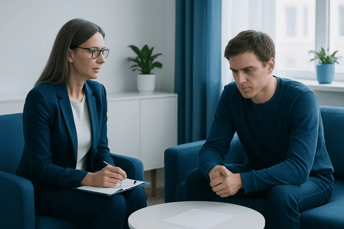 Therapist and patient in a counseling session at Acibadem Hospitals Group.