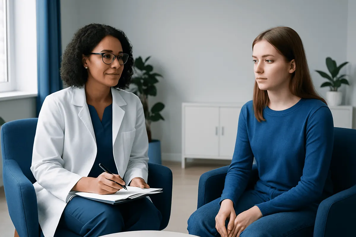 Therapist and patient in a counseling session at Acibadem Hospitals Group.