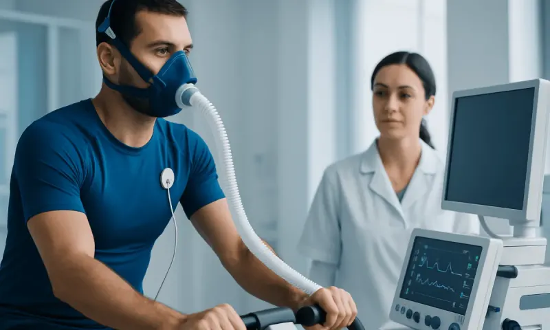Patient undergoing respiratory test with medical staff monitoring.