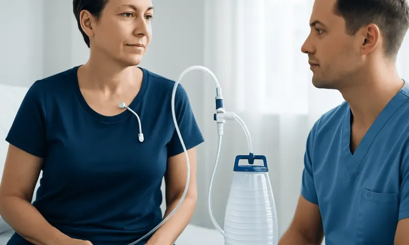 Patient with pleurx catheter during medical consultation at Acibadem Hospital.