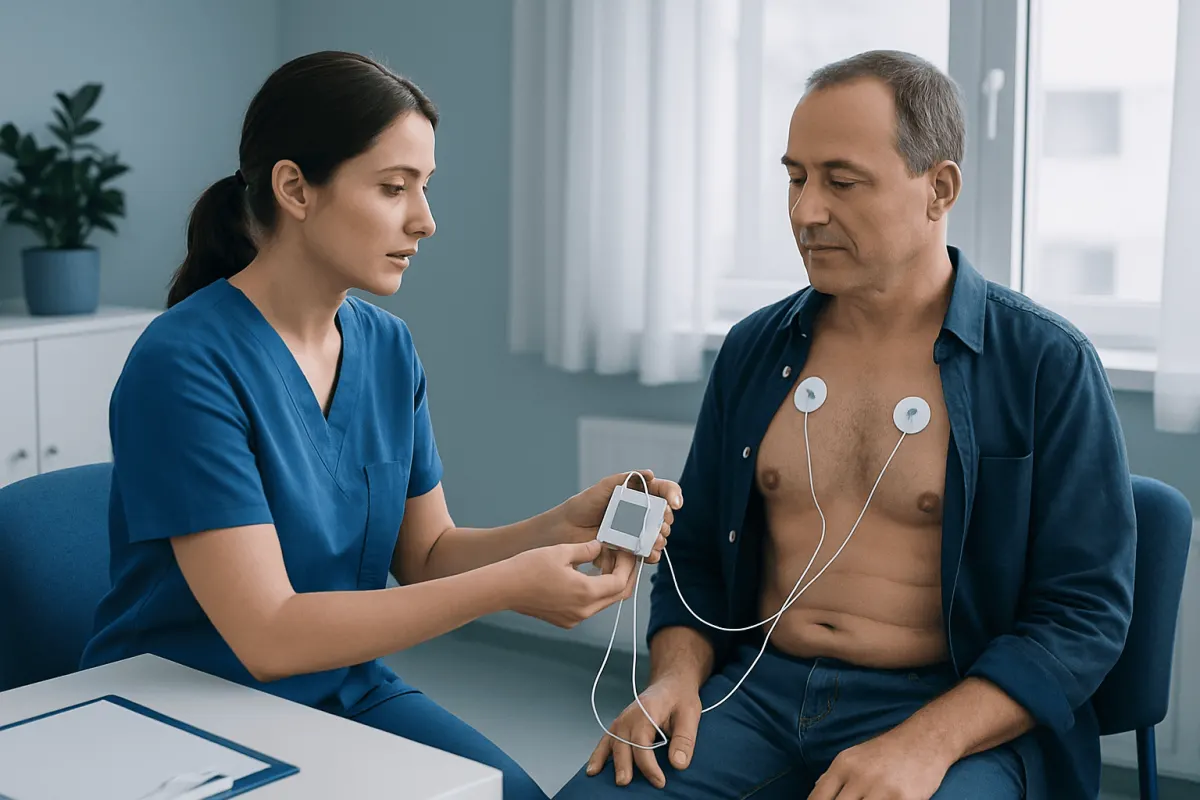How the Holter monitor is fitted and used — 24 hour cardiac monitoring