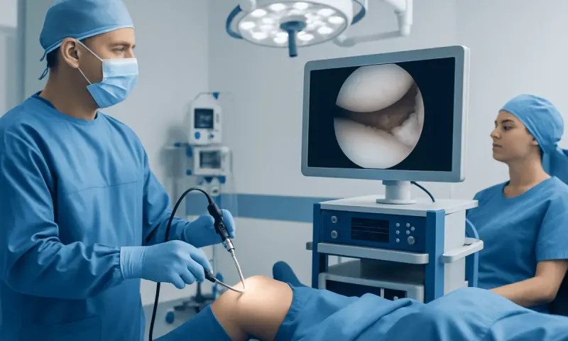 Orthopedic surgeons perform minimally invasive hip surgery with advanced imaging technology.