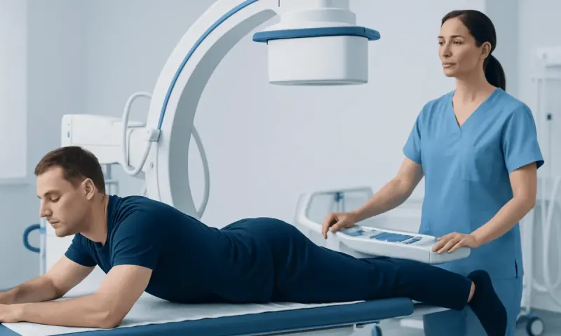 Patient undergoing lumbar extension imaging at Acibadem Hospital.