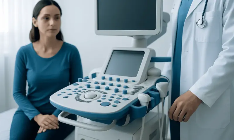 Medical consultation with ultrasound equipment at a hospital.