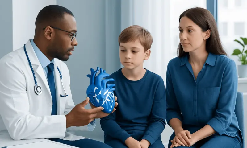 Pediatric cardiology consultation at Acibadem Hospital with doctor explaining heart health.