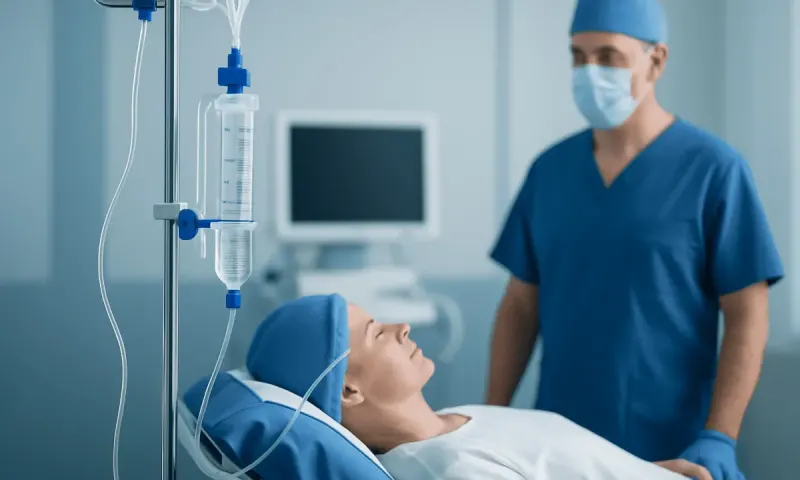 Medical professional monitoring a patient with ventriculostomy equipment in hospital.