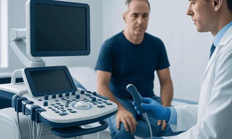 Doctor performing a prostate exam on a patient in a medical clinic.