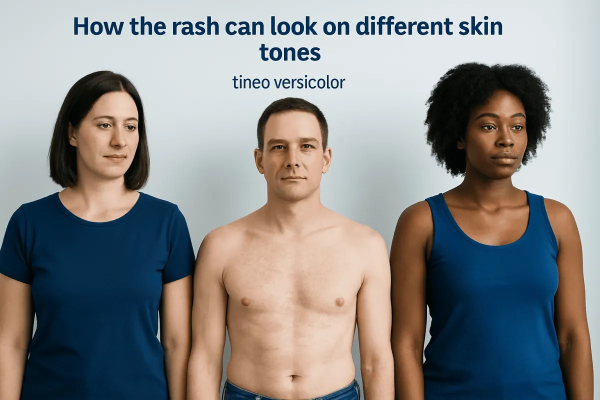 How the rash can look on different skin tones — tinea versicolor photos