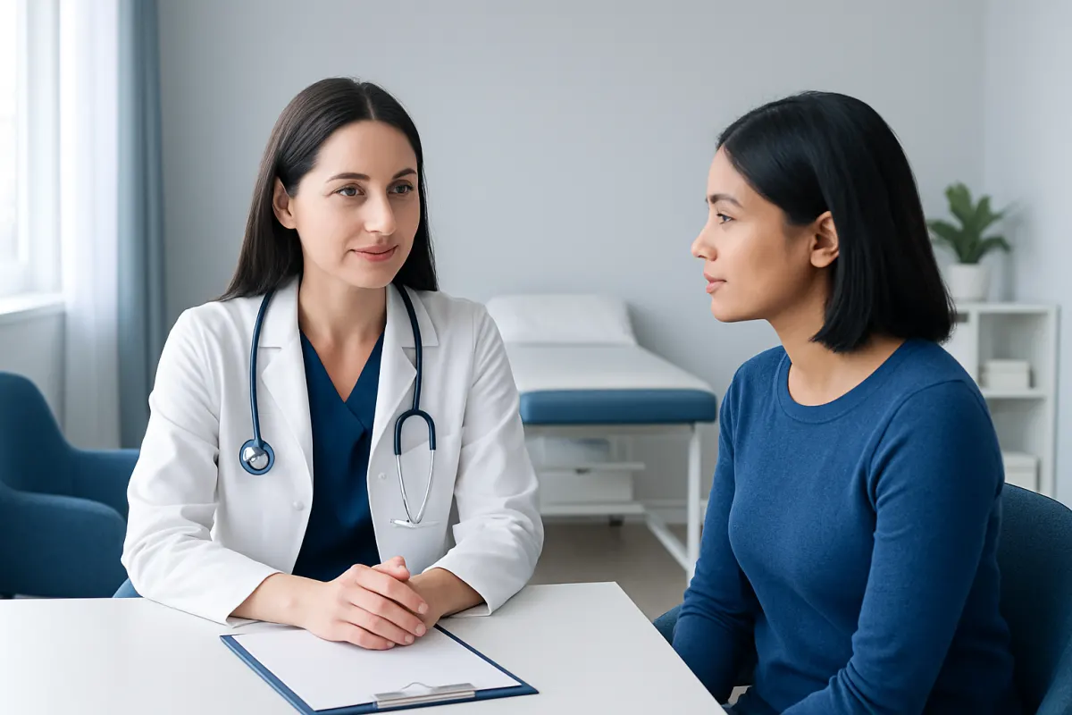 Doctor consulting with patient in a medical office.